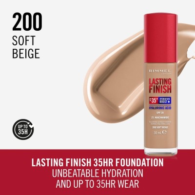 1 - Rimmel Fondotinta Lasting Finish 35h Con Acido Ialuronico 200 Soft Beige