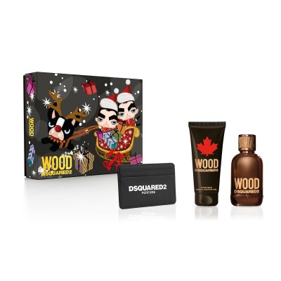 1 - Dsquared2 Wood Pour Homme Eau De Toilette 100ml + Gel Doccia 100ml + Black Card Holder