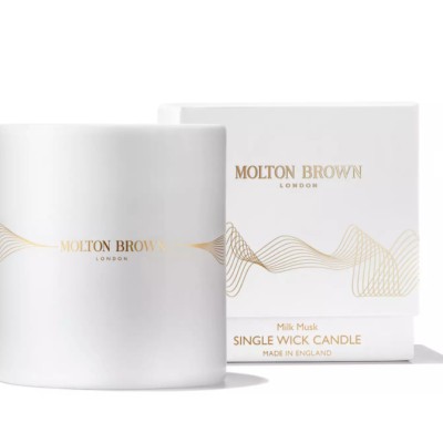 1 - Molton Brown Milk Musk Single Wick Candle candela di cera Rotondo Floreale Bianco 1 pz