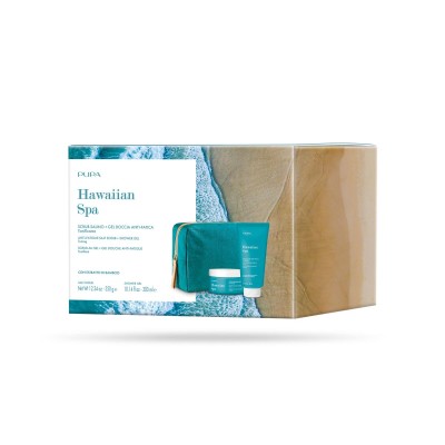 1 - PUPA Milano Hawaiian Spa Kit 1: Scrub Salino Anti-Fatica 350g + Fluido Spray Anti-Fatica 300ml + Pochette