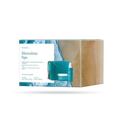 1 - PUPA Milano Hawaiian Spa Kit 3: Anti-Fatigue Salt Scrub 350g + Anti Fatigue Spray Fluid 200ml + Cosmetics bag