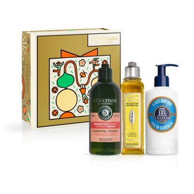 1 - L'Occitane Cofanetto Best Seller : Shampoo riparazione intensa 300ml + Gel doccia Verbena Agrumi 250ml + Latte corpo nutrien