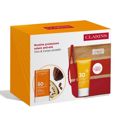1 - Clarins Routine protezione solare anti-età - Viso & Corpo protetti
