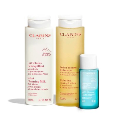 1 - Clarins Gli essenziali detersione idratante 200ml + 200ml + 30ml