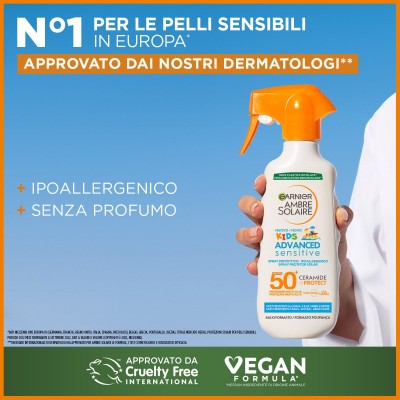 1 - Garnier Ambre Solaire Advanced Sensitive Kids Ceramide Protect Spray Gachette protettivo 270ml