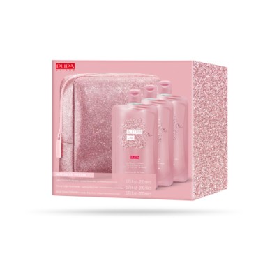 1 - PUPA Milano Kit Glitter Lab 001 Happiness Potion Latte Doccia 200ml + Crema 200ml + Scrub Corpo 200ml