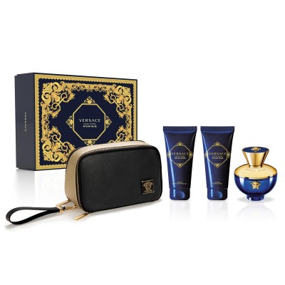 1 - Versace Dylan Blue Pour Femme Eau De Parfum 100ml + Lozione Corpo 100ml + Gel Doccia 100ml + Black & Gold Travel Beauty