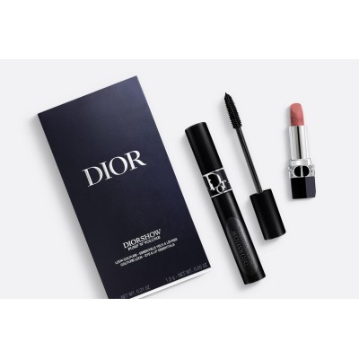1 - Dior Eye and Lip Essentials Couture Look: Diorshow Pump 'N' Volume 090 Black + Mini Rouge , rosy nude shade 100 Nude Look