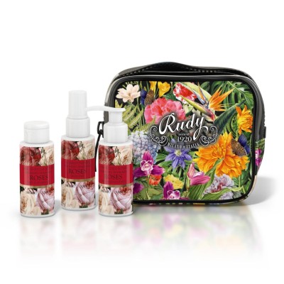 1 - Rudy Profumi Pochette con Bagno & Doccia Schiuma, Crema Corpo, Acqua Profumata 100 mL Nature&Arome Linea Roses